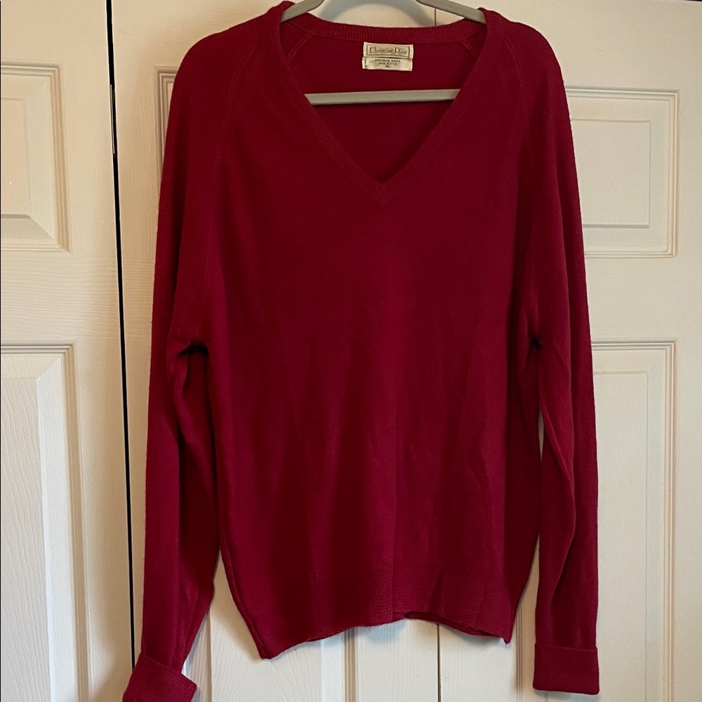 Christian Dior Vintage Deep Red V-Neck Sweater. 80’s